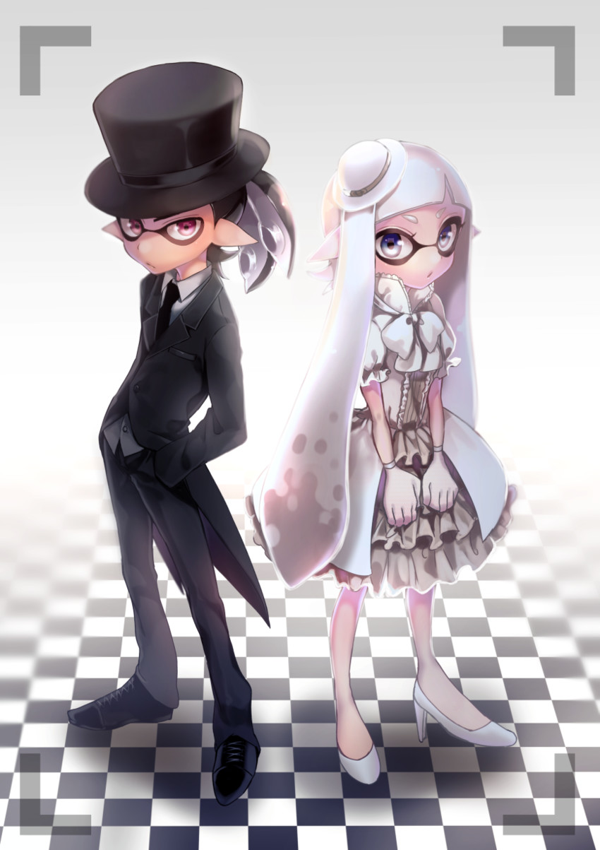 inkling player character, inkling girl, and inkling boy (splatoon and 1 more) drawn by hakuri