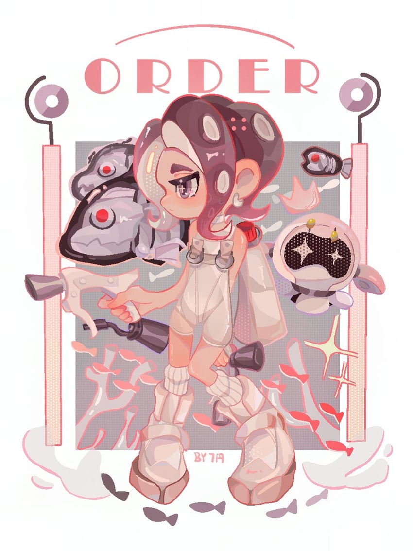 octoling player character, octoling girl, pearl, agent 8, pearl drone, and 2 more (splatoon and 2 more) drawn by matoka7