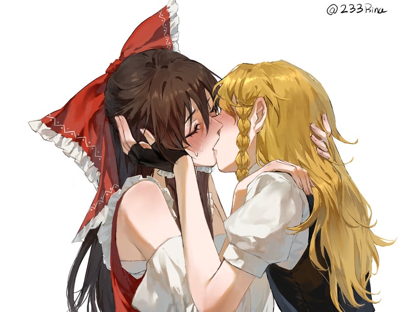 hakurei reimu and kirisame marisa (touhou) drawn by aihara-rina