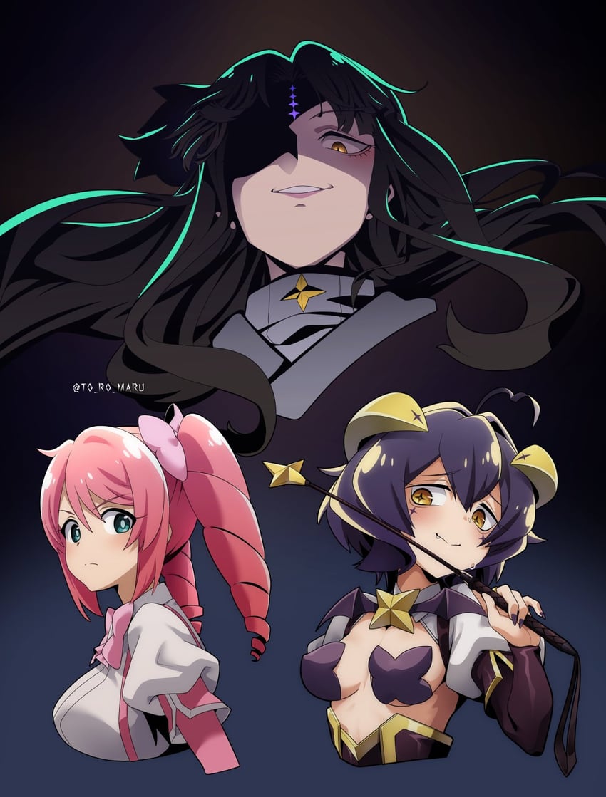 hiiragi utena, magia baiser, hanabishi haruka, magia magenta, tanaka michiko, and 1 more (mahou shoujo ni akogarete) drawn by to_ro_maru