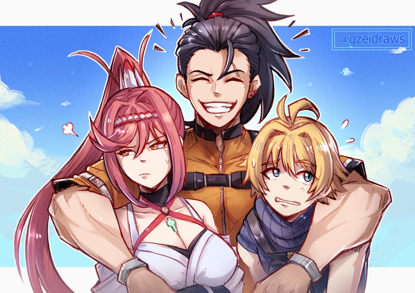glimmer, matthew, and nikol (xenoblade chronicles and 2 more) drawn by gzei