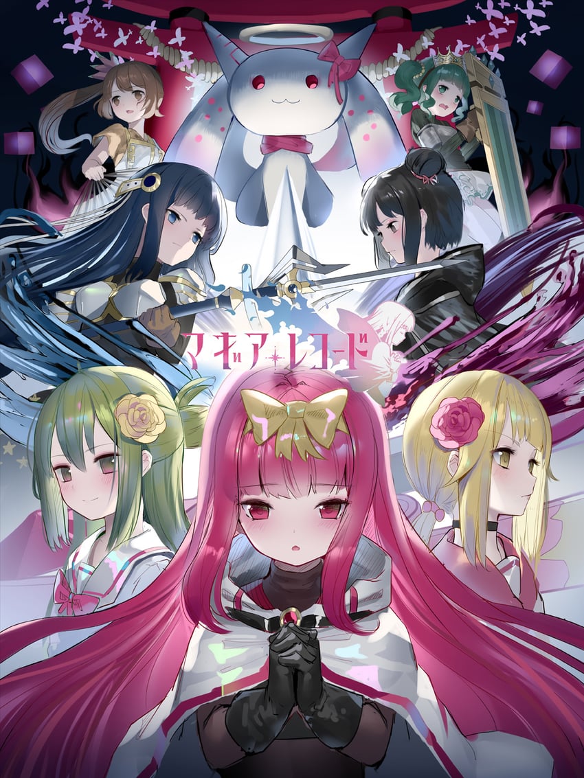 kyubey, tamaki iroha, alina gray, nanami yachiyo, futaba sana, and 3 more (mahou shoujo madoka magica and 1 more) drawn by hk_(hk)