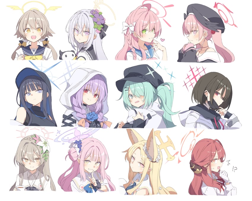 mika, koharu, aru, hanako, saori, and 7 more (blue archive) drawn by satou_kibi