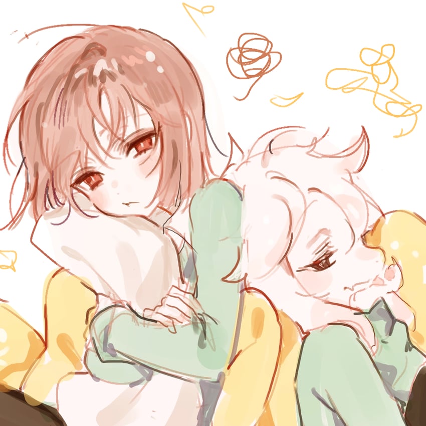 chara and asriel dreemurr (undertale) drawn by m0_0_v