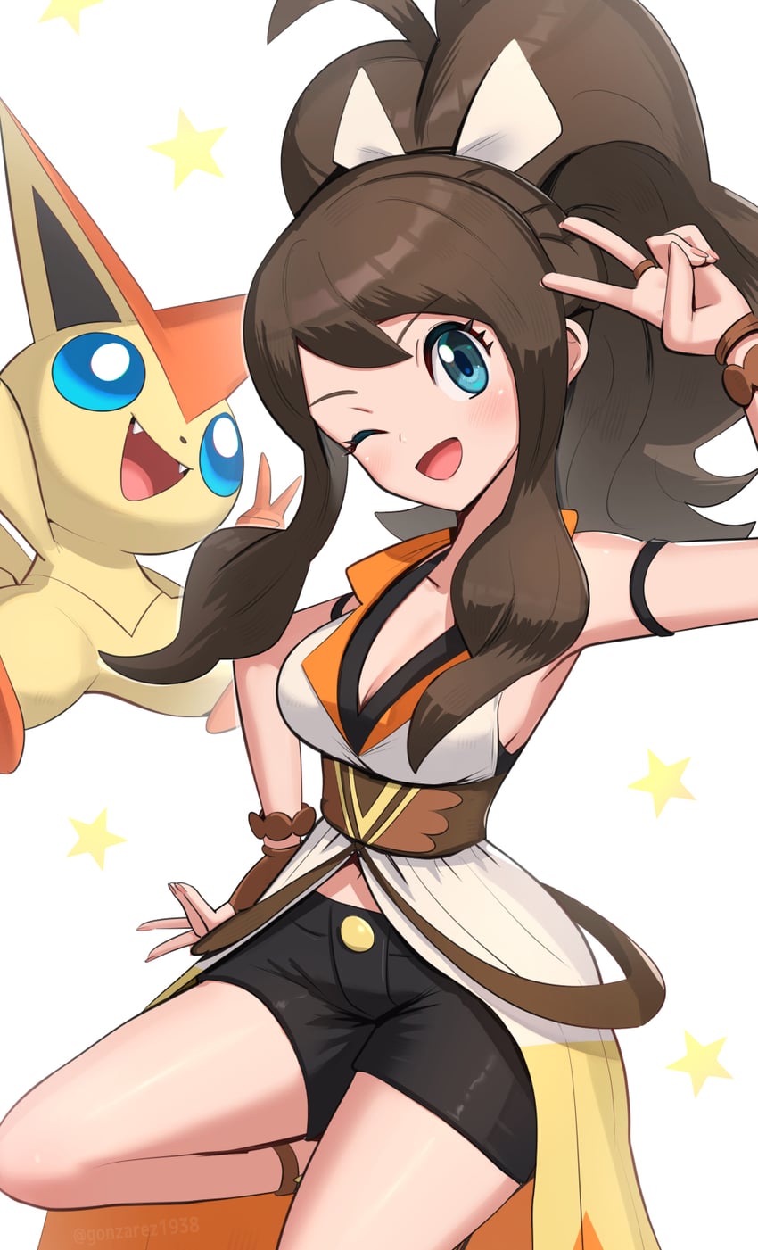 hilda and victini (pokemon and 1 more) drawn by gonzarez