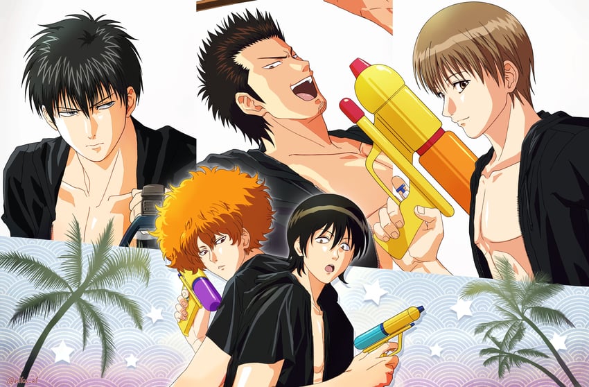 okita sougo, hijikata toushirou, kondou isao, yamazaki sagaru, and saitou shimaru (gintama) drawn by nika_a1