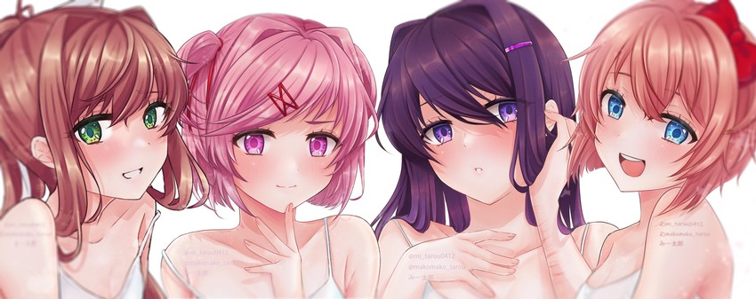 monika, natsuki, yuri, and sayori (doki doki literature club) drawn by mi_tarou0412