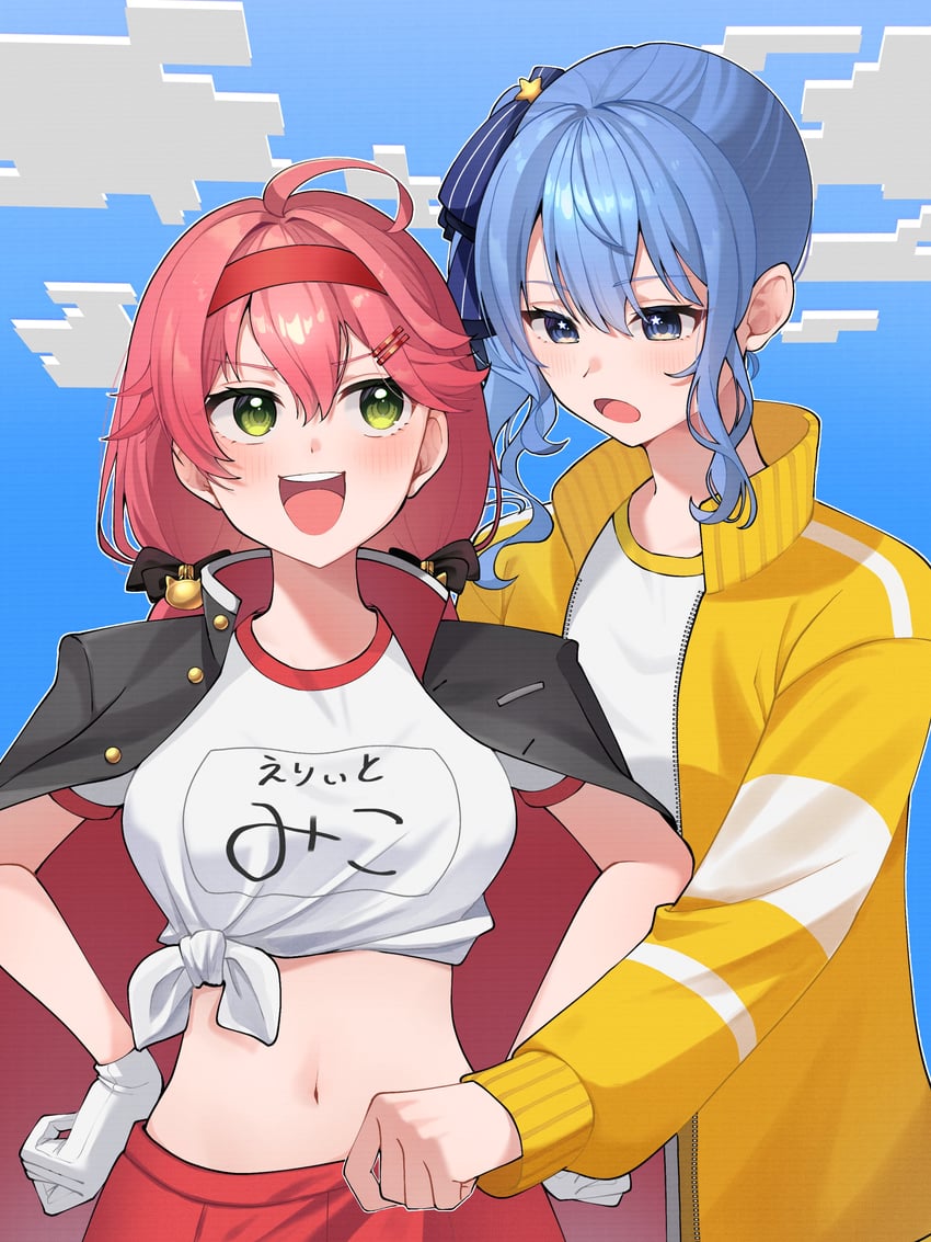 hoshimachi suisei and sakura miko (hololive and 1 more) drawn by myonchi