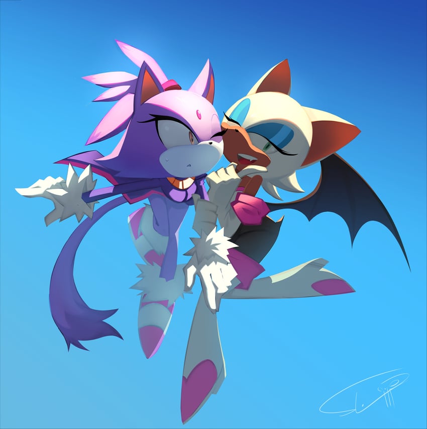 blaze the cat and rouge the bat (sonic) drawn by slim_(sl1m_skull)