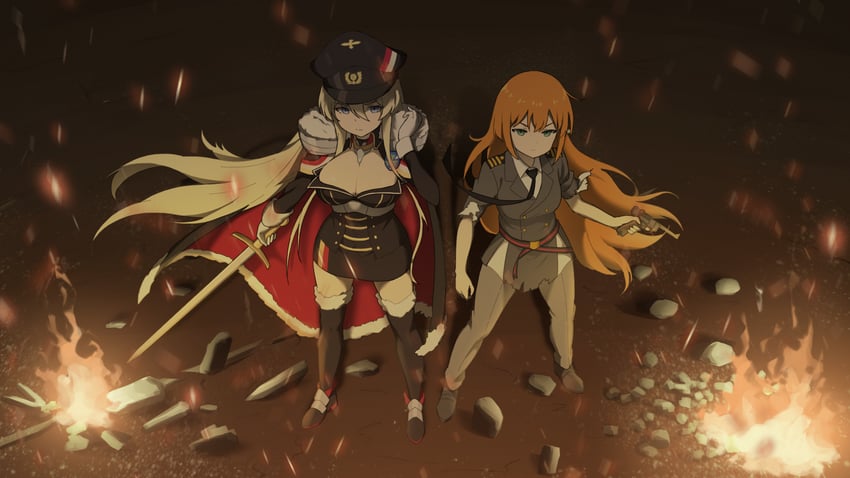 commander, bismarck, and female commander (azur lane) drawn by parallelrey
