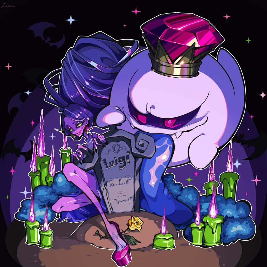 king boo and hellen gravely (mario and 2 more) drawn by licker610