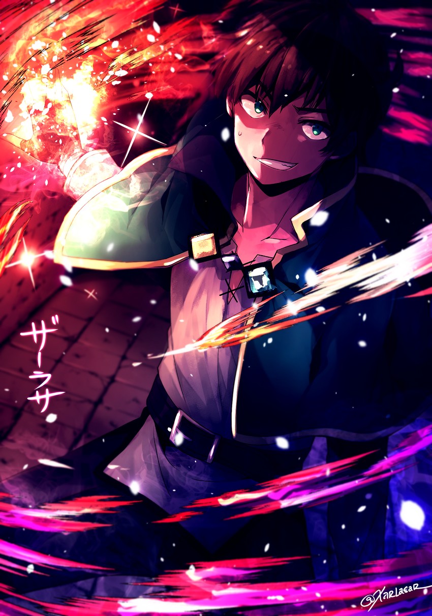 satou kazuma (kono subarashii sekai ni shukufuku wo!) drawn by mishima_kurone and xarlasar