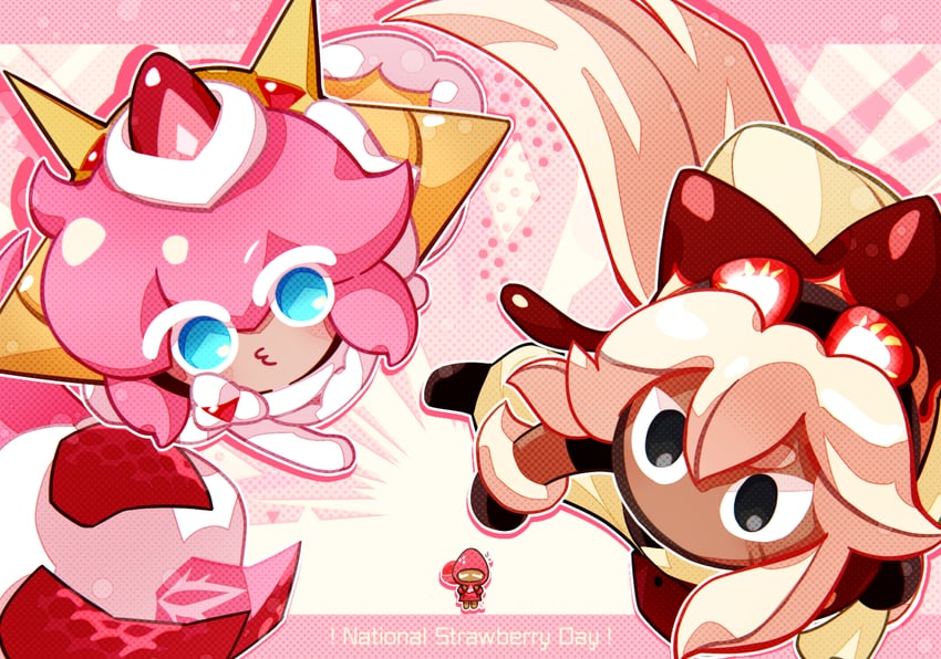 strawberry crepe cookie, strawberry cookie, and strawberry cream cookie (cookie run and 2 more) drawn by b4c5ce