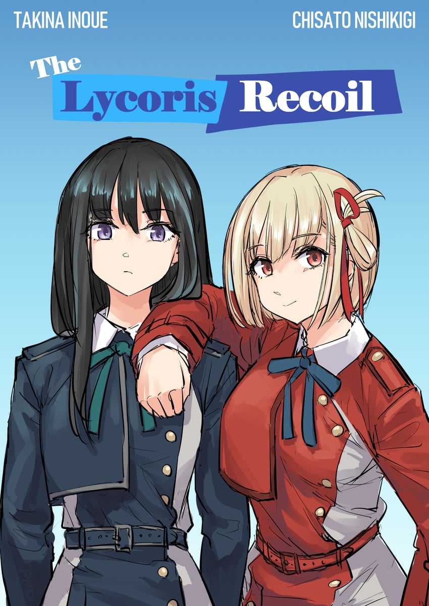 nishikigi chisato and inoue takina (lycoris recoil and 1 more) drawn by pondo_(peng-model)