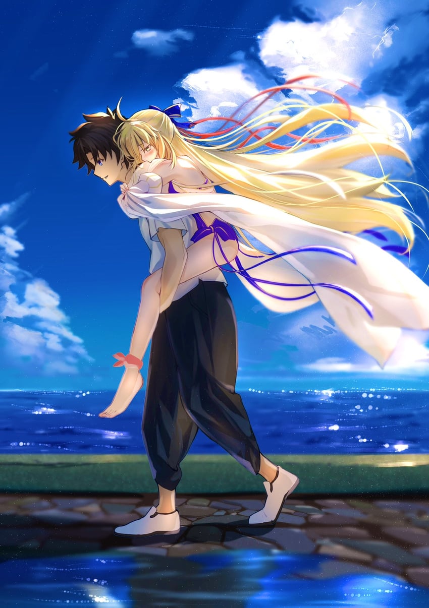 artoria pendragon, fujimaru ritsuka, and artoria caster (fate and 1 more) drawn by toomishou