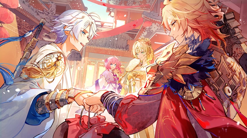 phainon, mydei, aglaea, and cyrene (honkai and 1 more) drawn by sakuramochi1003
