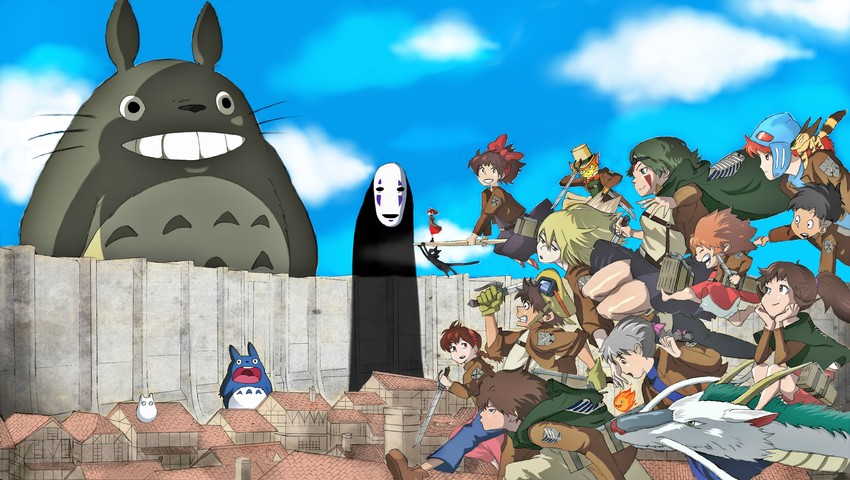 kiki, san, howl pendragon, jiji, nausicaa, and 9 more (shingeki no kyojin and 12 more) drawn by brokenartistz