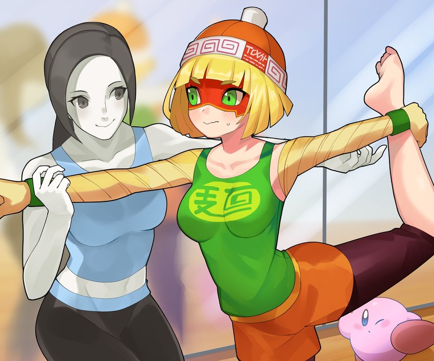 kirby, wii fit trainer, and min min (kirby and 3 more) drawn by katwo