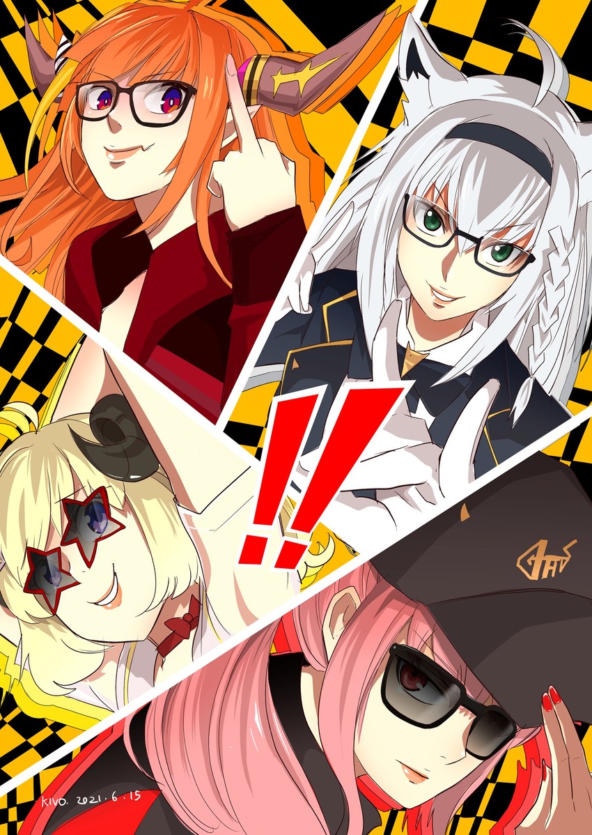 shirakami fubuki, mori calliope, kiryu coco, and tsunomaki watame (hololive and 3 more) drawn by kivo