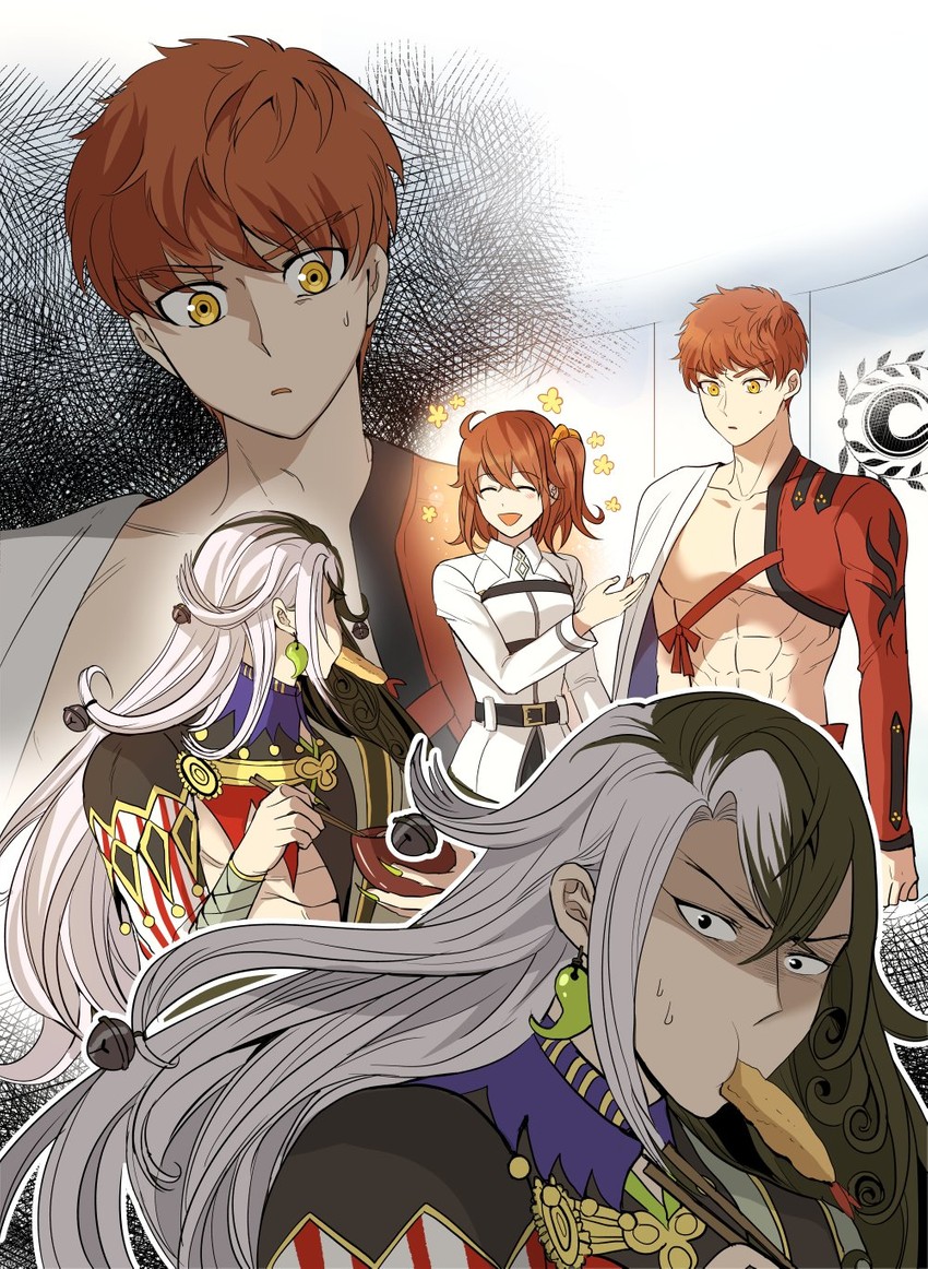 fujimaru ritsuka, emiya shirou, ashiya douman, and senji muramasa (fate and 1 more) drawn by iji_iji_iji