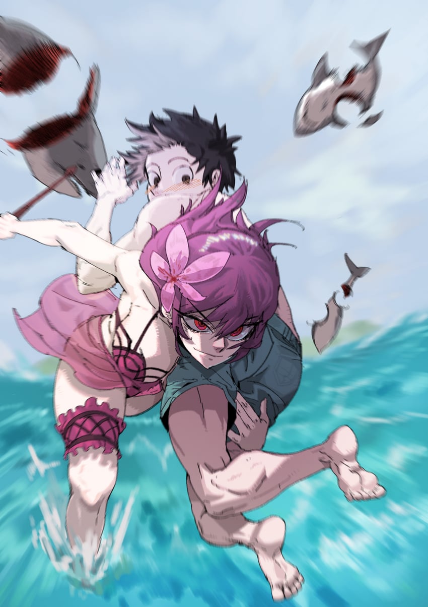 fujimaru ritsuka and scathach (fate and 1 more) drawn by hztwo_(zitwo100)