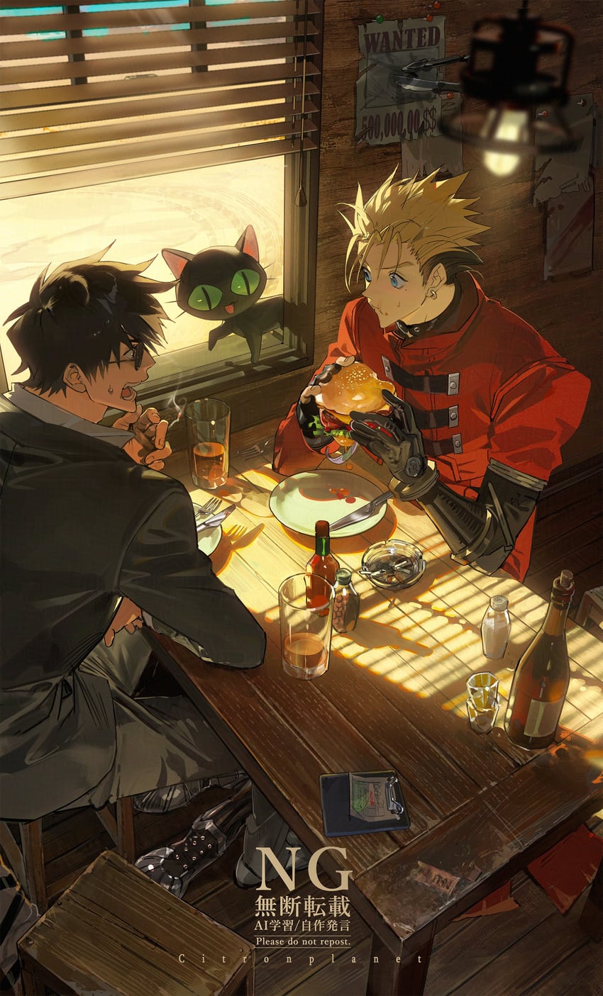 vash the stampede and nicholas d. wolfwood (trigun) drawn by citronplanet