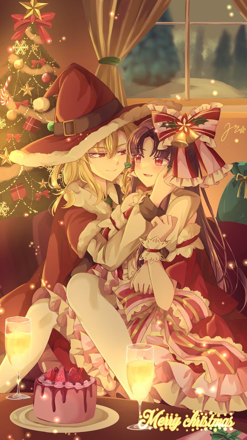 hakurei reimu and kirisame marisa (touhou) drawn by mito_(fate)