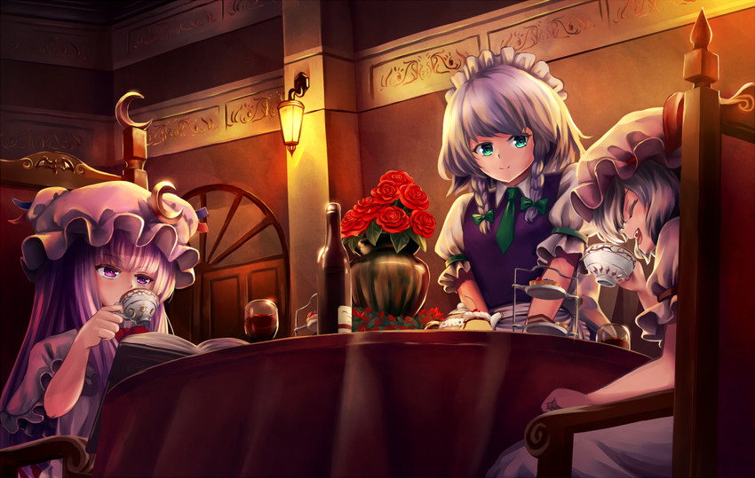 remilia scarlet, izayoi sakuya, and patchouli knowledge (touhou) drawn by ookashippo