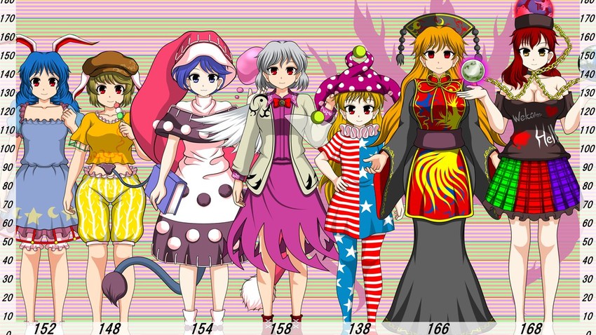clownpiece, junko, hecatia lapislazuli, kishin sagume, doremy sweet, and 2 more (touhou and 1 more) drawn by sutekase