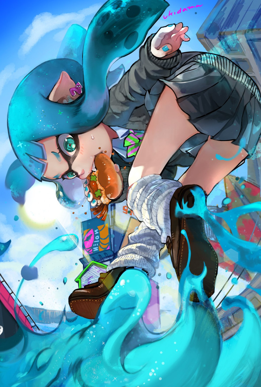 inkling player character and inkling girl (splatoon and 1 more) drawn by ukidama
