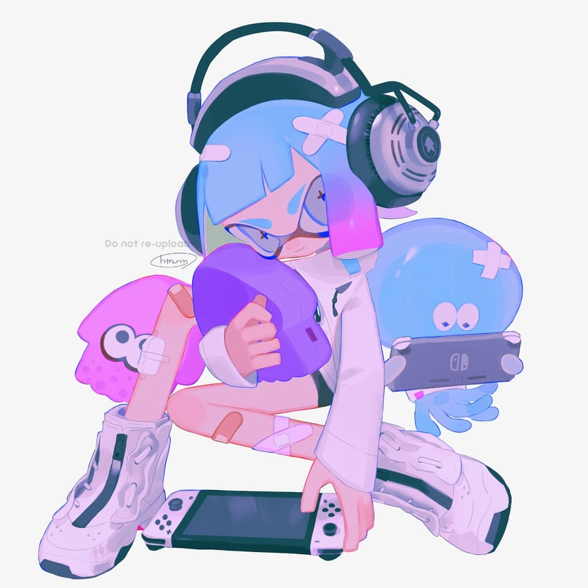 inkling player character, inkling girl, and jellyfish (splatoon) drawn by htn_nm