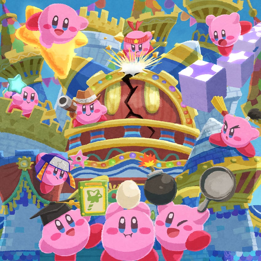 kirby, magolor, fighter kirby, and ninja kirby (kirby and 2 more) drawn by miclot