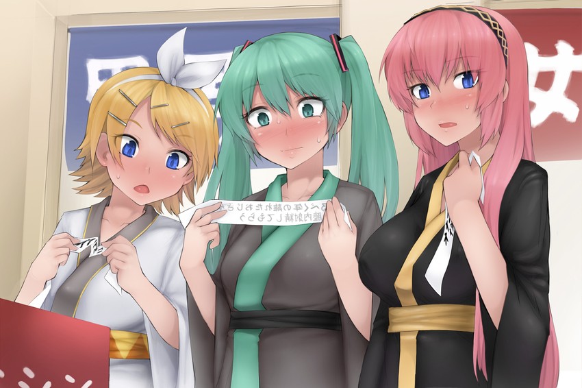 hatsune miku, kagamine rin, and megurine luka (vocaloid) drawn by abubu