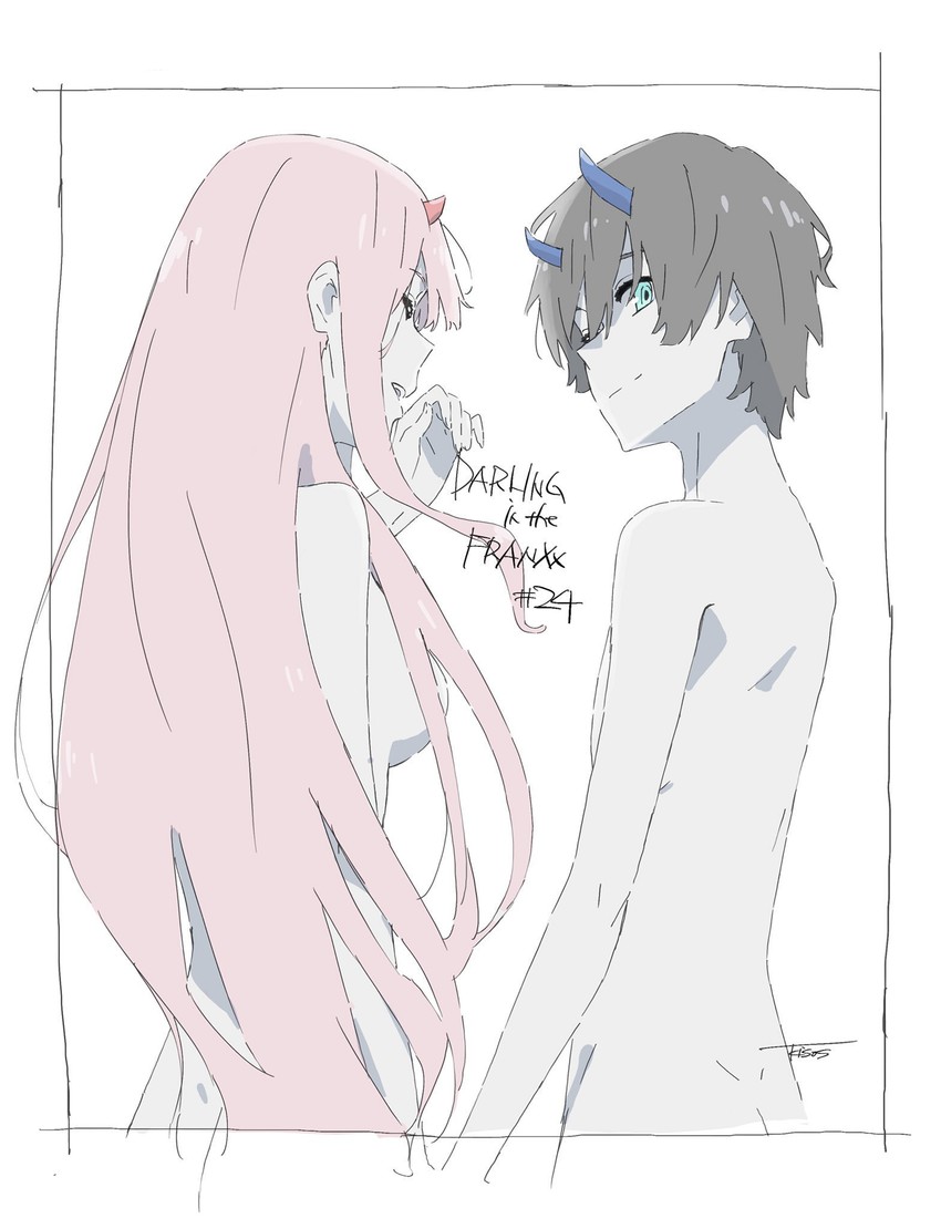 zero two and hiro (darling in the franxx) drawn by taisos