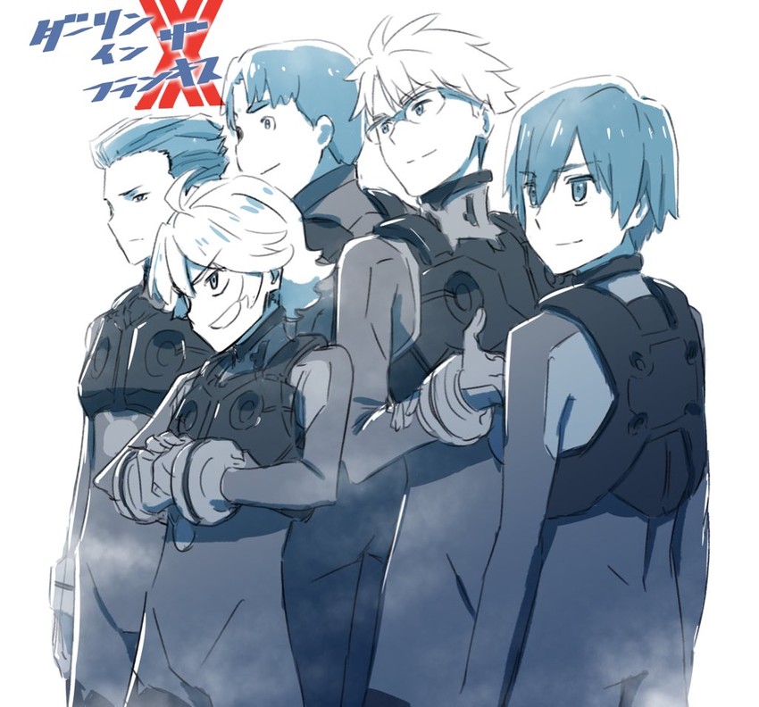 hiro, gorou, mitsuru, zorome, and futoshi (darling in the franxx) drawn by makicha_(sasurainopink)