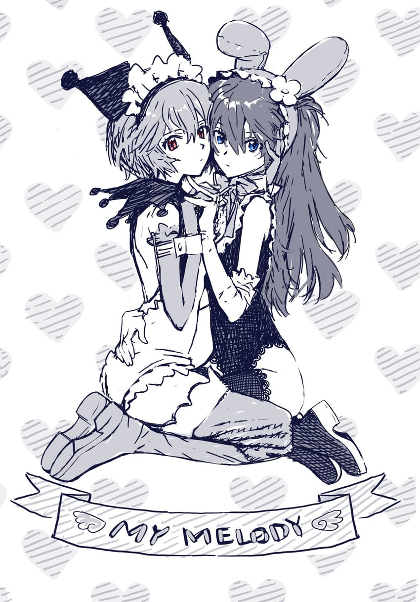 souryuu asuka langley, ayanami rei, my melody, and kuromi (neon genesis evangelion and 2 more) drawn by tkwkai