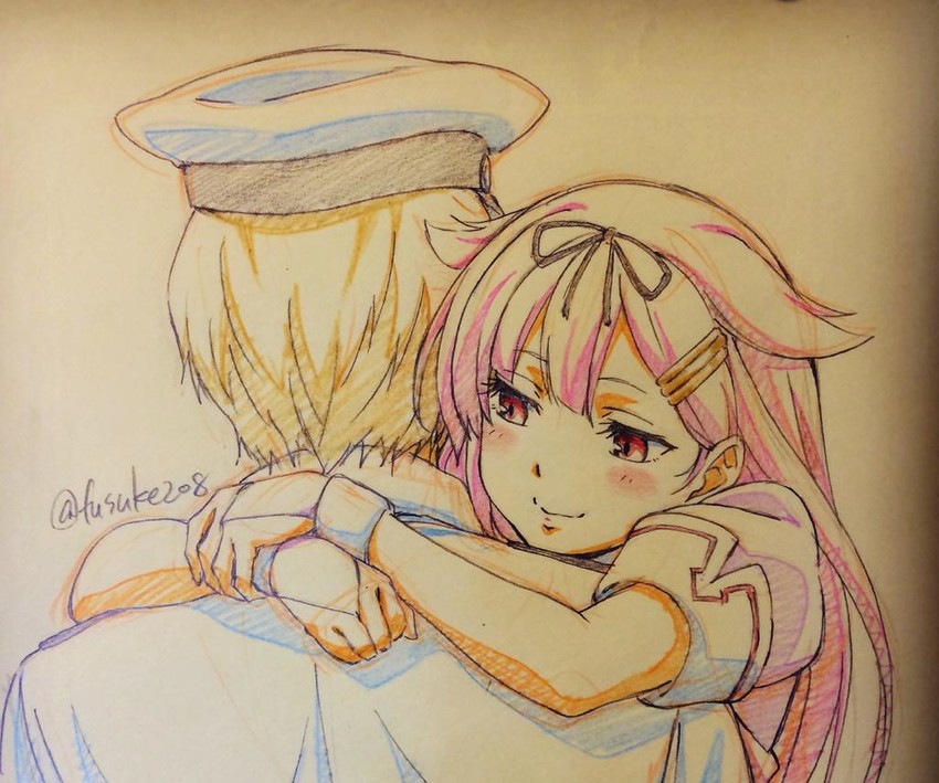 admiral, yuudachi, and yuudachi kai ni (kantai collection) drawn by fuusuke_(fusuke208)