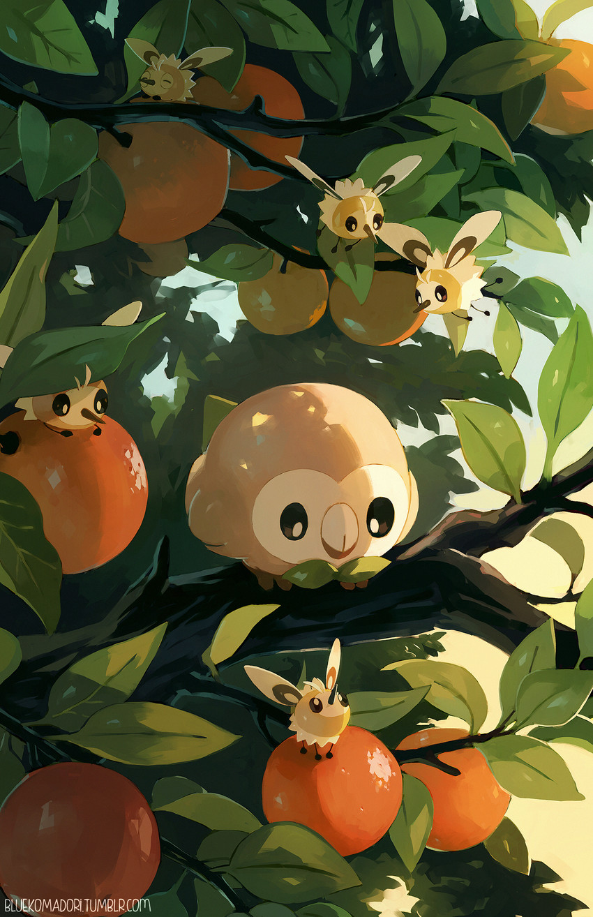 rowlet and cutiefly (pokemon) drawn by bluekomadori