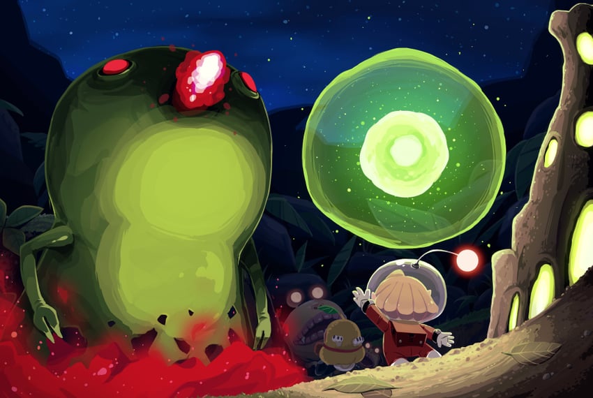 rescue officer, oatchi, spotty bulbear, and smoky progg (pikmin and 1 more) drawn by potsupo