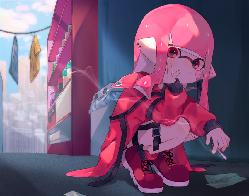 inkling player character and inkling girl (splatoon) drawn by sabata_saba