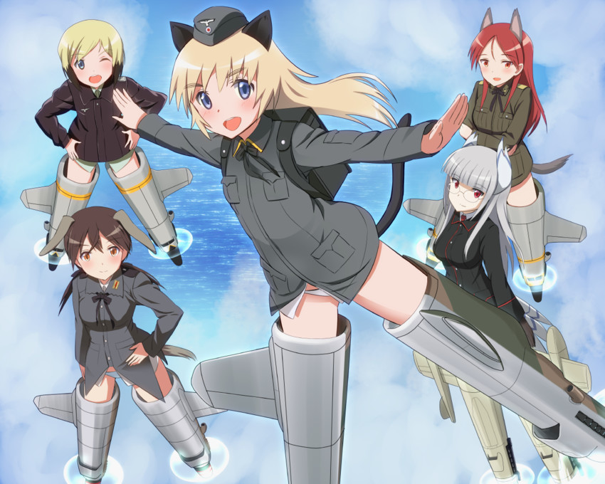 erica hartmann, gertrud barkhorn, minna-dietlinde wilcke, heidimarie w. schnaufer, and helma lennartz (world witches series and 2 more) drawn by kaneko_(novram58)
