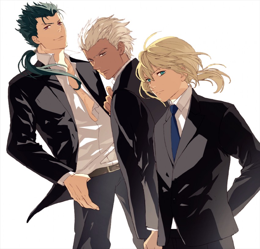 artoria pendragon, saber, cu chulainn, and archer (fate and 1 more) drawn by ame_(conronca)
