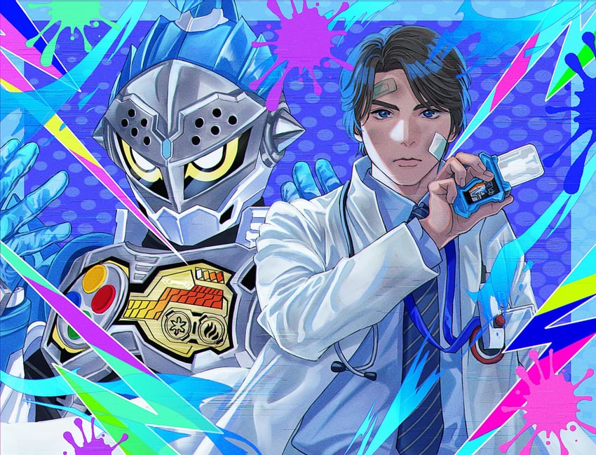 kamen rider brave and kagami hiiro (kamen rider and 1 more) drawn by sasakura34