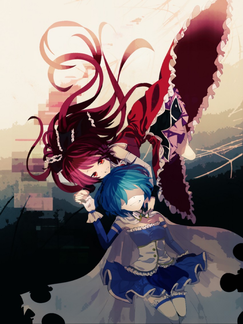 miki sayaka and sakura kyoko (mahou shoujo madoka magica) drawn by anthiea