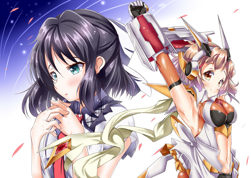 tachibana hibiki and kohinata miku (senki zesshou symphogear) drawn by mad_(hazukiken)