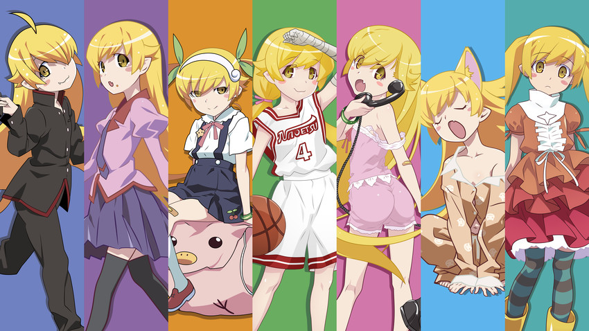 oshino shinobu, senjougahara hitagi, hanekawa tsubasa, sengoku nadeko, hachikuji mayoi, and 4 more (monogatari and 2 more) drawn by chuunie, daul, defangus, dekodere, nakkinya, and phluxxor