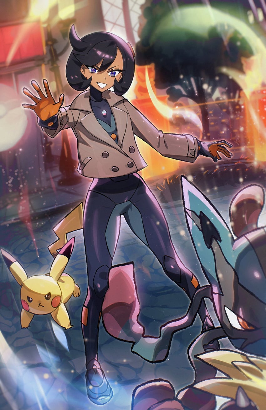 pikachu, lucario, mega lucario, and emma (pokemon and 1 more) drawn by ryairyai