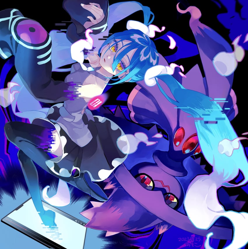 hatsune miku, mismagius, and ghost miku (pokemon and 2 more) drawn by misoko_(misonamezizou)