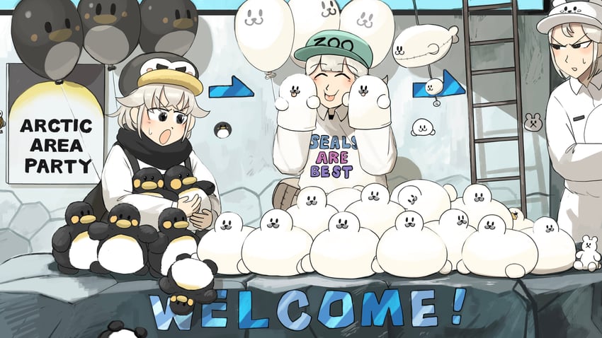 penguin keeper, seal keeper, and polar bear keeper (zookeepers) drawn by diva_(hyxpk)
