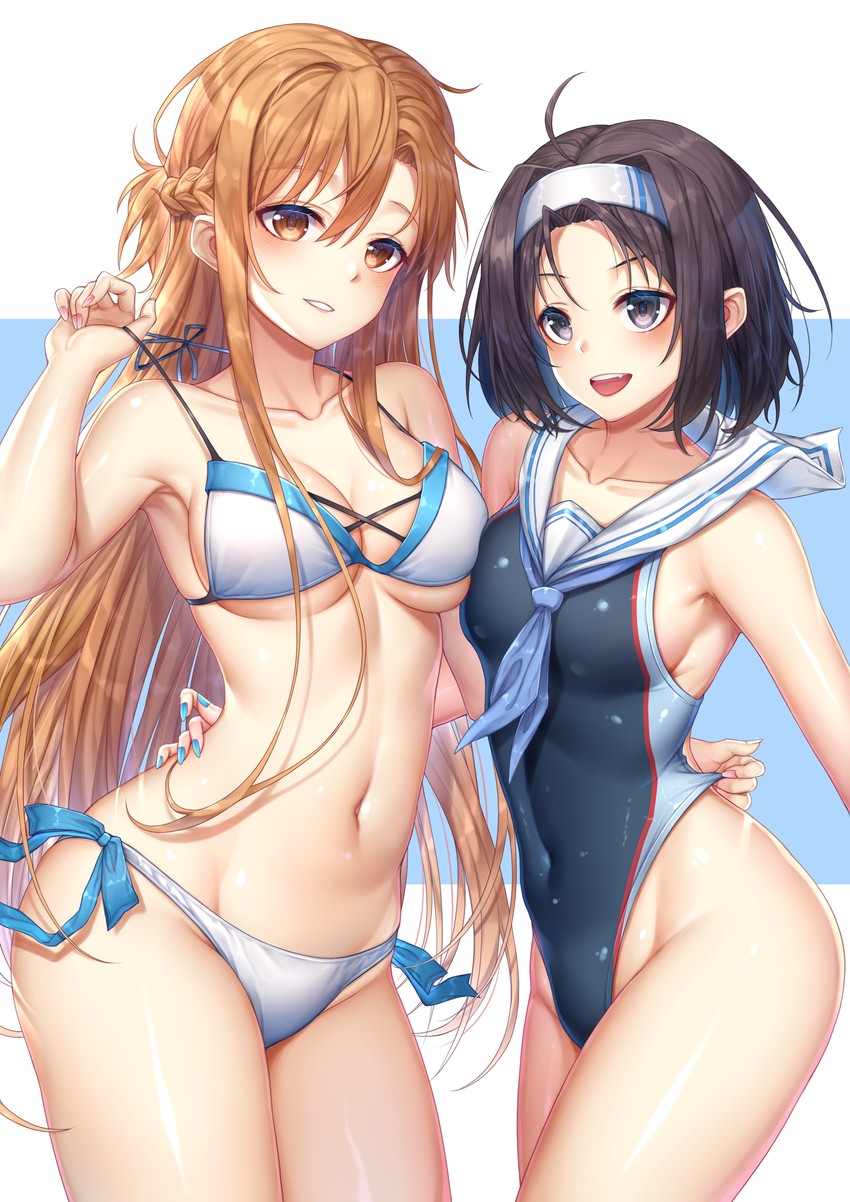 asuna and konno yuuki (sword art online) drawn by kishita_yuu